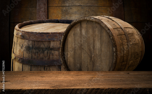 Wooden barrel for wine with steel ring. Clipping path included. © kishivan