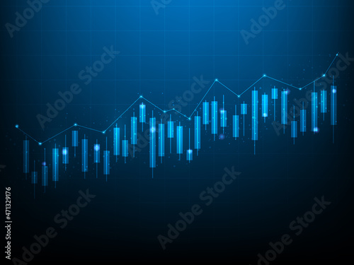 business investment chart up and down low poly wireframe. candlestick economic business graph. isolated on blue dark background. vector illustration futuristic style.