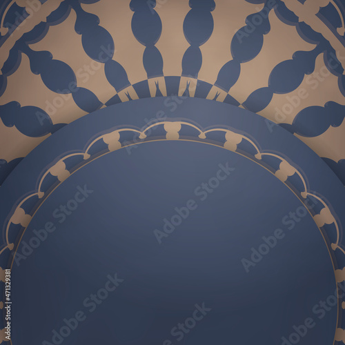 Template Congratulatory Brochure in blue color with a luxurious brown ornament prepared for printing.