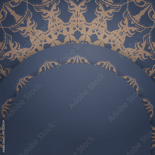Template Congratulatory Brochure in blue color with abstract brown ornament prepared for printing.