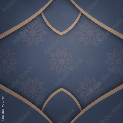 Template Congratulatory Flyer in blue color with abstract brown ornament prepared for printing.