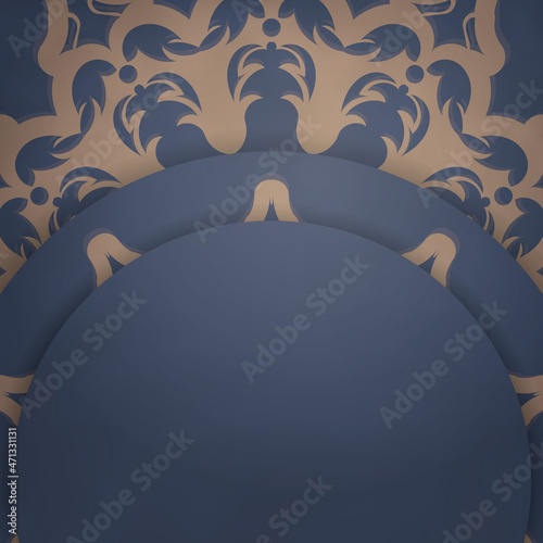Template Congratulatory Flyer in blue color with greek brown ornament prepared for printing.