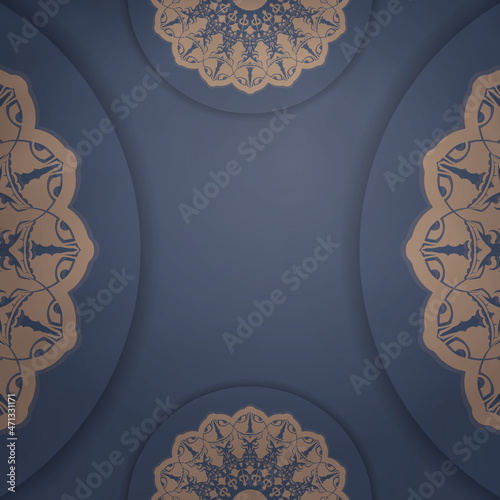 Template Congratulatory Flyer in blue color with vintage brown ornament prepared for printing.