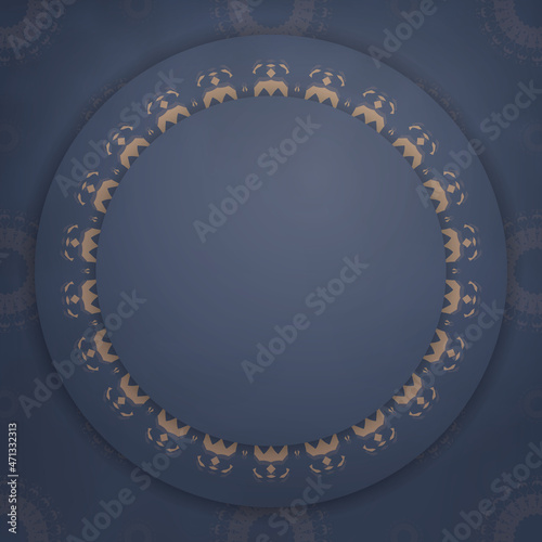 Template Flyer in blue color with a mandala in brown pattern prepared for printing.