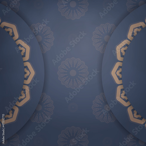 Template Greeting card in blue with a brown mandala pattern prepared for printing.