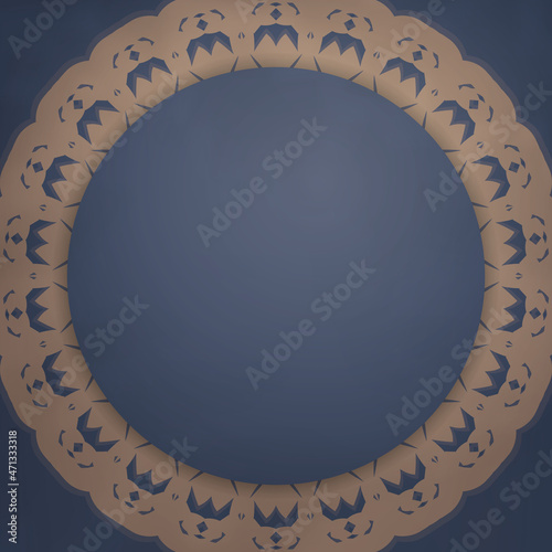 Template Postcard in blue with Indian brown ornaments, prepared for printing.