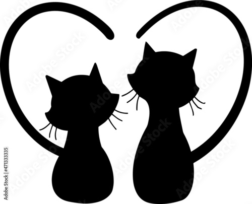 Cat Couple Silhouettes SVG Cat Couple Illustrations