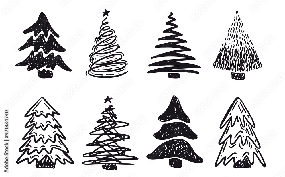 Obraz premium Christmas tree set, Hand drawn illustrations.