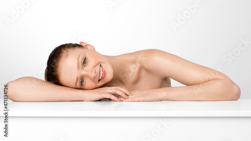 Beauty Portrait Of Cheerful Teenager Girl Posing Over White Background