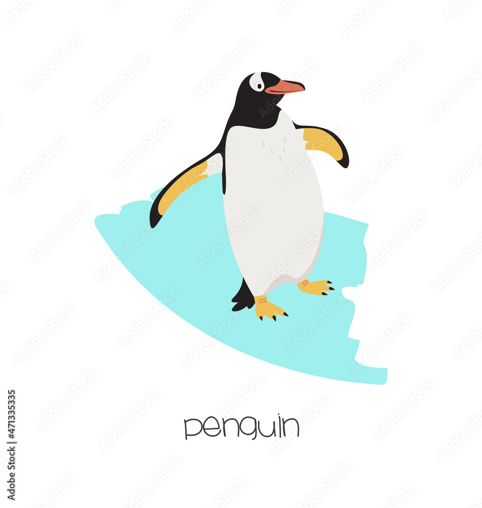 Obraz premium Penguin on the background with a smear. Vector flat image of an animal. Isolated on white background