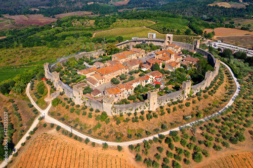 Monteriggioni medieval fortified village with city walls and towers, on the route of the via francigena, province Siena, Tuscany. Italy Europe. photo