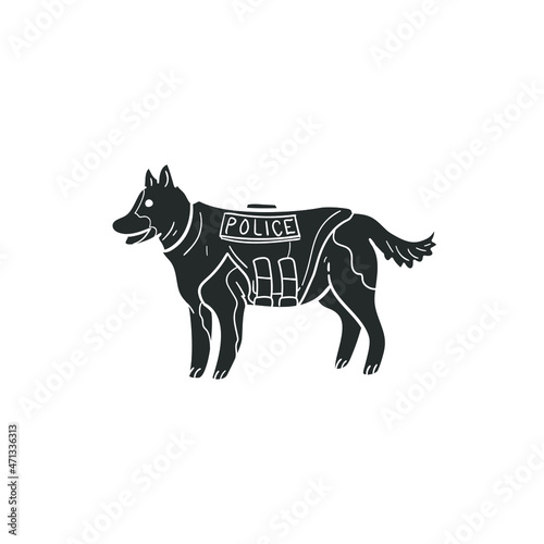 Police Dog Icon Silhouette Illustration. Animal Vector Graphic Pictogram Symbol Clip Art. Doodle Sketch Black Sign.