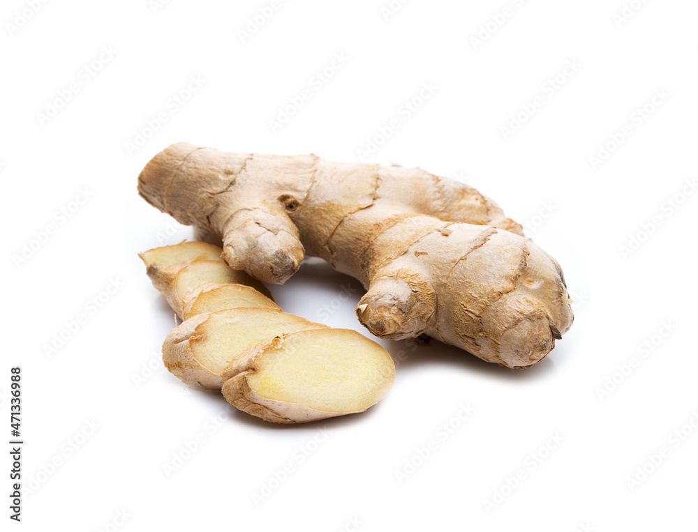 Fresh ginger root isolated on a white background