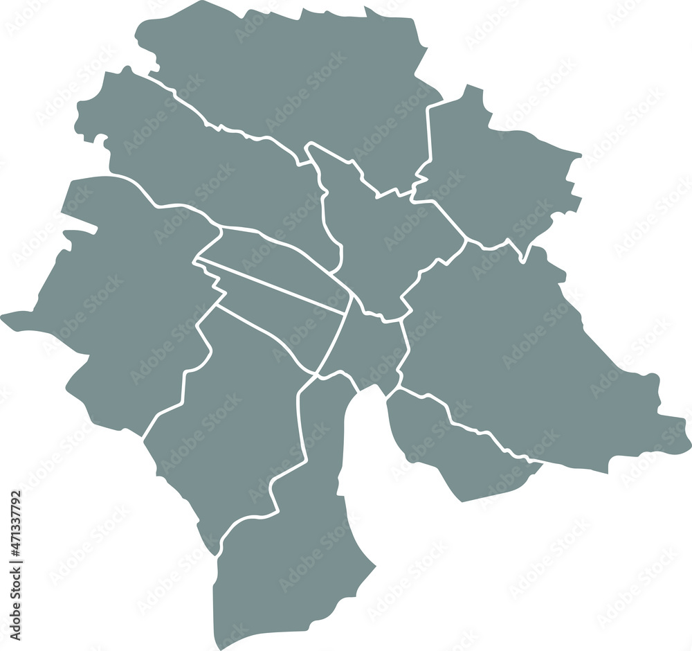 Simple blank gray vector map with white borders of urban city districts of Zurich, Switzerland