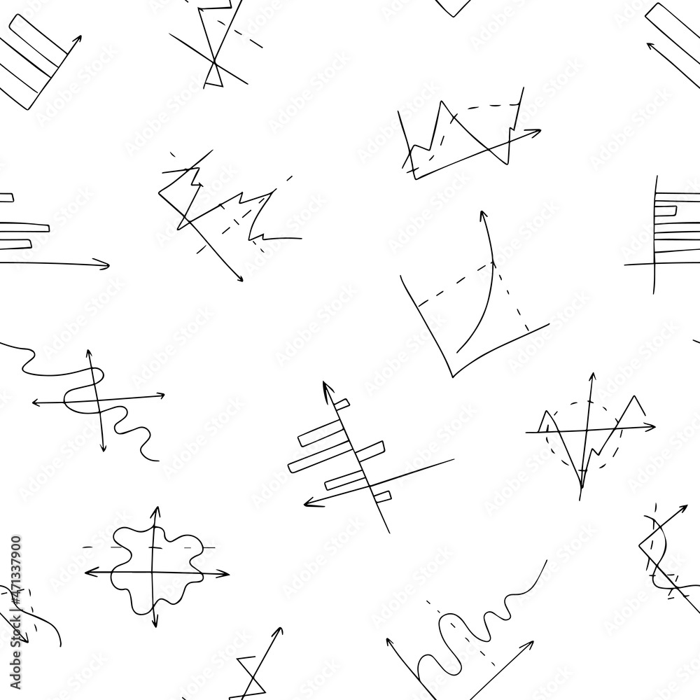 Vector seamless background. Doodle charts, indicators and money Vector seamless background. Doodle charts, indicators and money