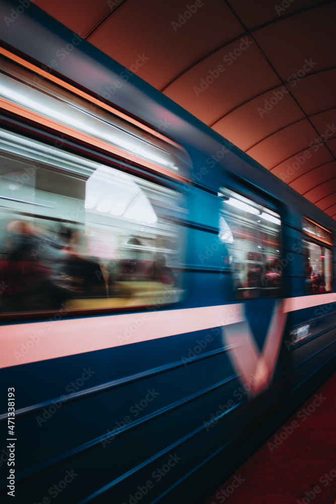 Subway fast moving train in Saint-Petersburg