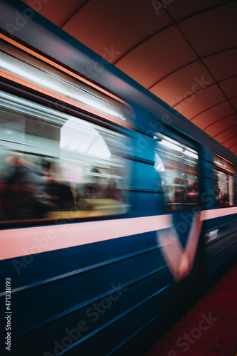 Subway fast moving train in Saint-Petersburg