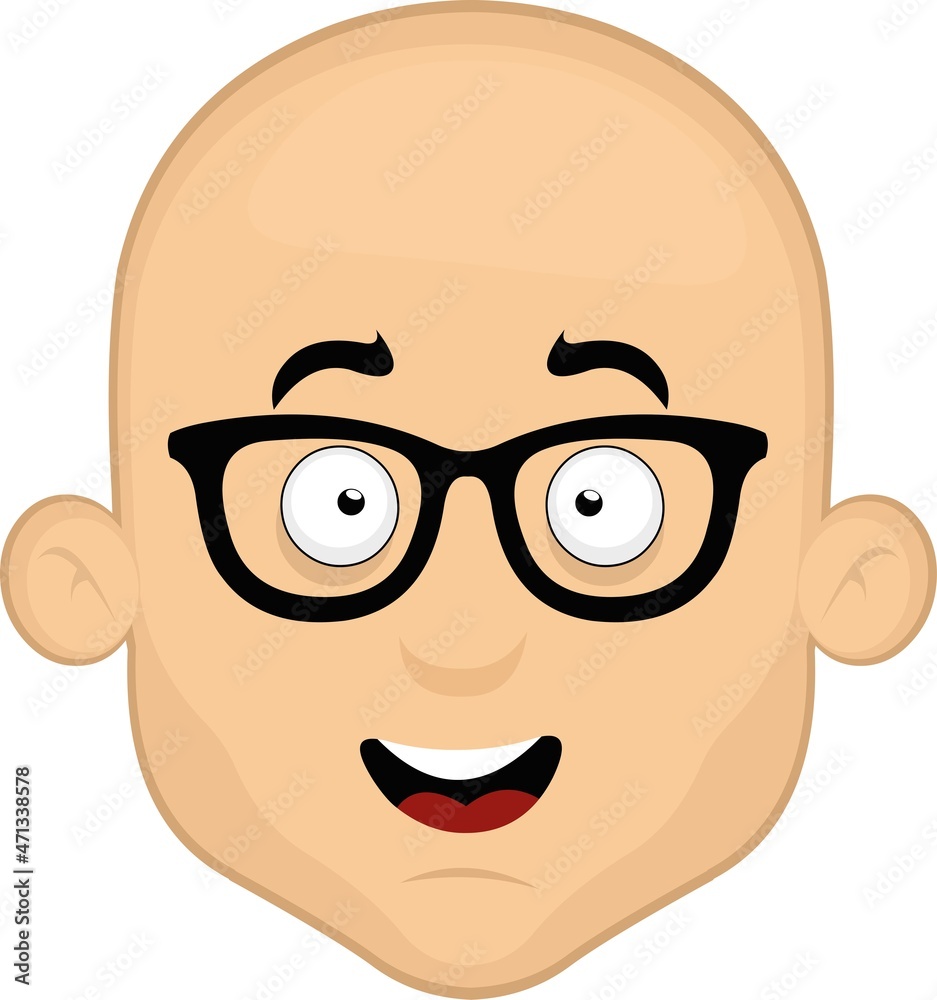Vector illustration of the face of a cartoon bald man with glasses