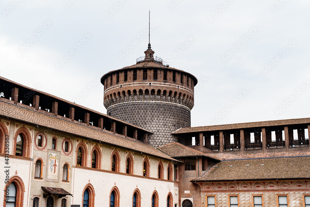 Inner walls of the Castello Sforzesco castle. Milan, Italy