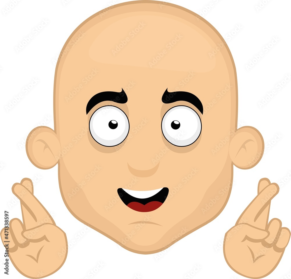 Vector illustration of the face of a cartoon bald man, crossing his fingers in the concept of good luck Vector illustration of the face of a cartoon bald man, crossing his fingers in the concept of good luck