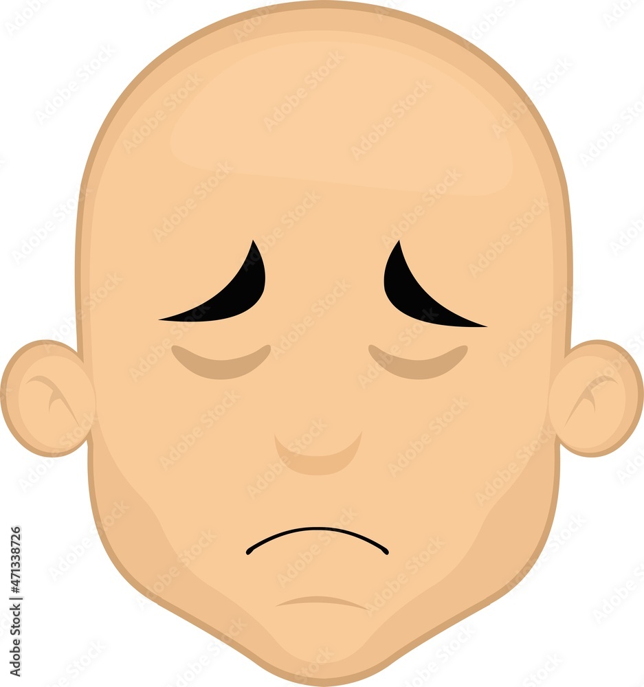 Vector illustration of a cartoon bald man's face with a sad expression Vector illustration of a cartoon bald man's face with a sad expression