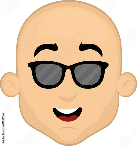 Vector illustration of the face of a cartoon bald man with sunglasses