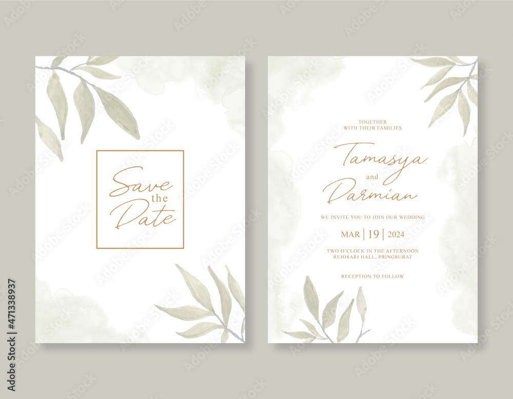 Elegant wedding invitation with watercolor foliage