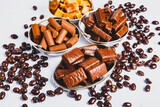 Assortment of delicious chocolate candies background. Chocolate candy isolated 