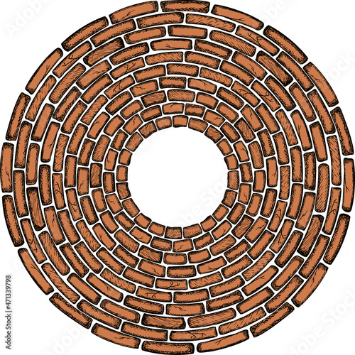 Vector round design element from drawn brickwork