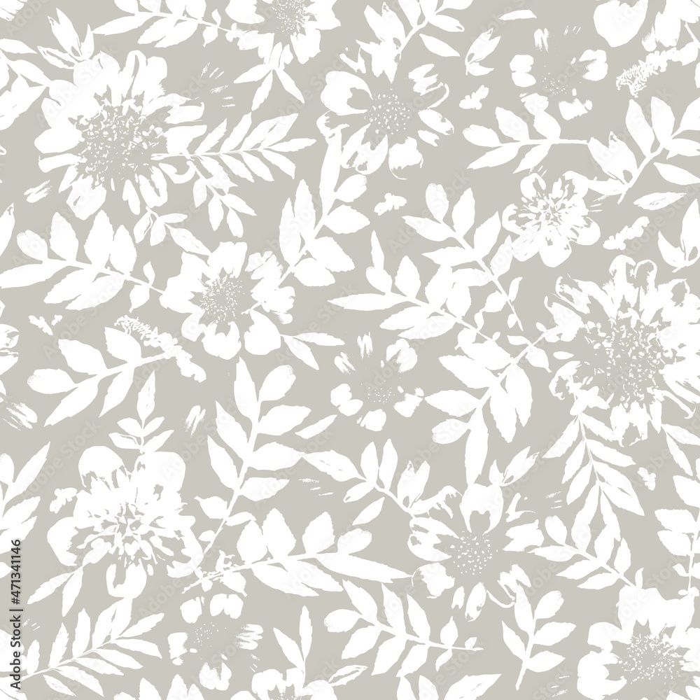 seamless abstract grey background with white flowers. seamless abstract grey background with white flowers.
