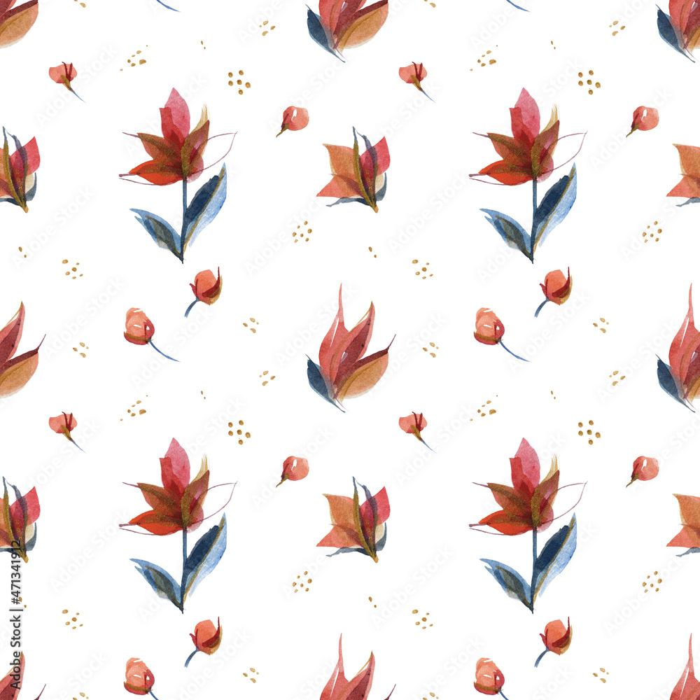 Obraz premium Watercolor seamles pattern of countryside rose flowers