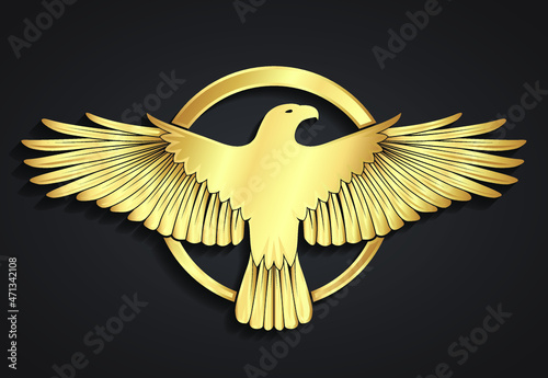 3d golden metal elegant eagle with circle logo design