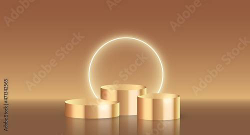 3d realistic gold pedestal for your products. Vector illustration