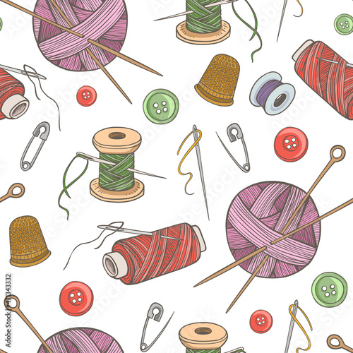 Seamless patter with sewing and needlework tools