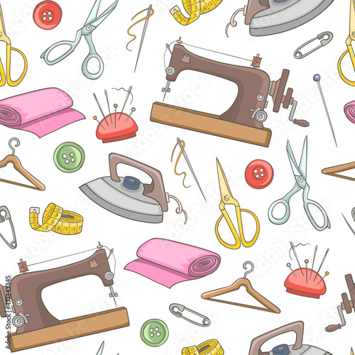 Seamless patter with sewing and needlework tools