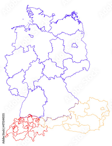 Shape / Border DACH - Germany Austria Switzerland with States