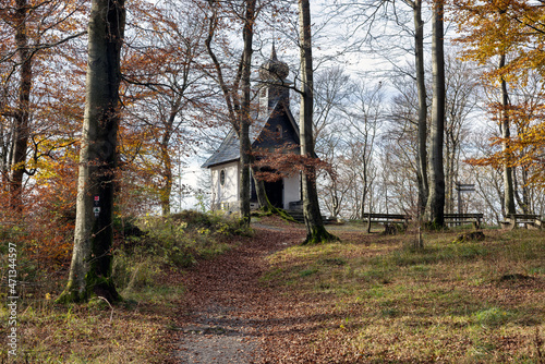 Little chapel at Rothaarsteig hiking trail near Brilon in German Sauerland photo