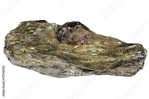 Tablou pe pânză almandine garnet in mica schist from Karelia, Russia isolated on white backgroun