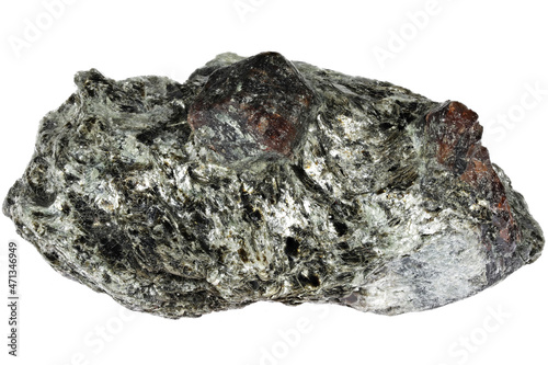 almandine garnet in mica schist from Ziller valley, Austria isolated on white background