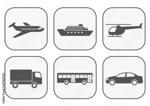 transportation icons, flat simple design - vector