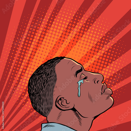 a crying black african american man, Sad mood, sadness. human emotions