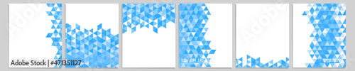 Set of vector cover notebook design. Abstract blue minimal triangles halftone template design for notebook paper, copybook brochures, book, magazine. Planner and diary cover for print