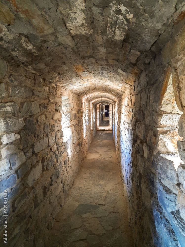 Vintage castle tunnel. Entrance to the castle.