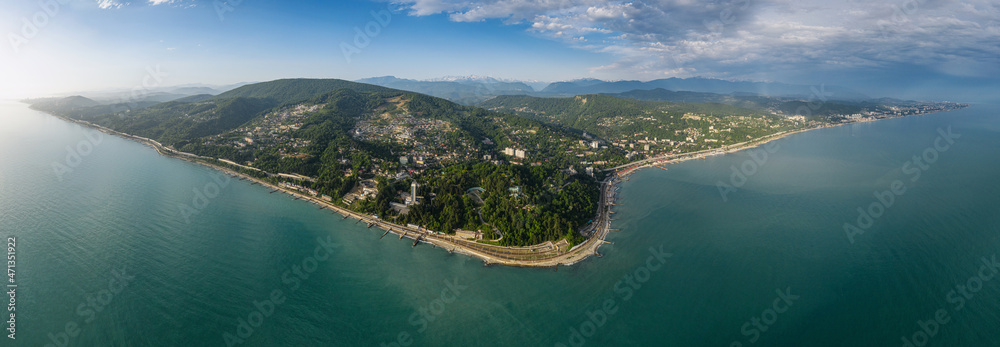 Black Sea coast, cape Vidny. Khosta - a district of the resort city of Sochi. Aerial view.