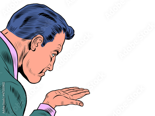 A disgruntled man with an empty hand. Human emotions. Anger frustration resentment