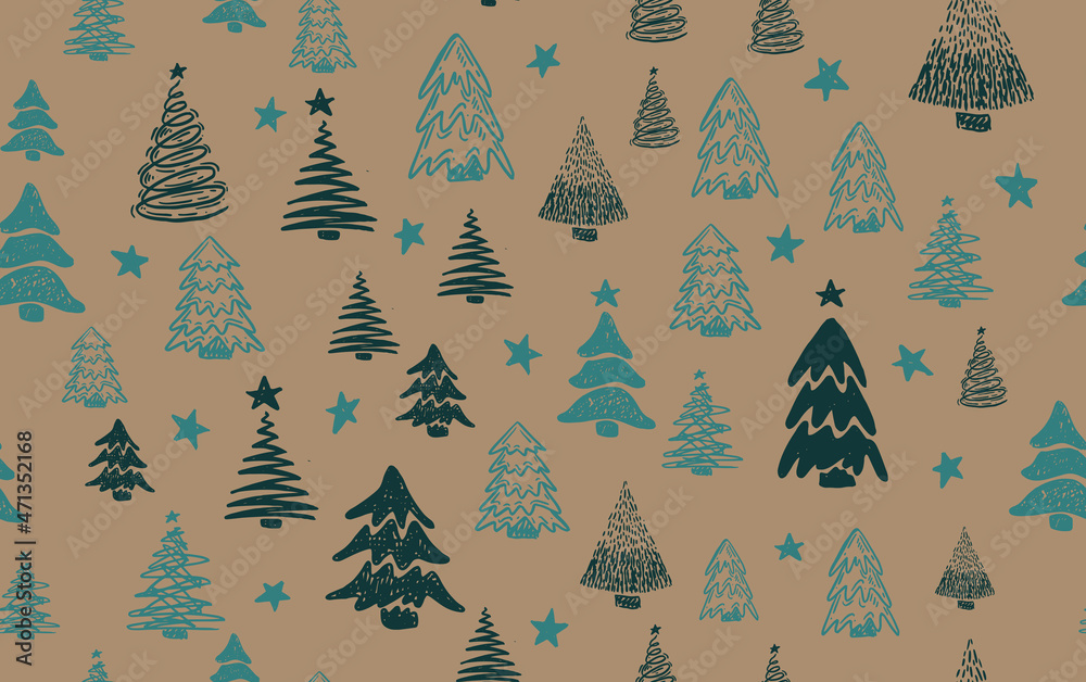 Christmas tree set, Hand drawn illustrations. Christmas tree set, Hand drawn illustrations.