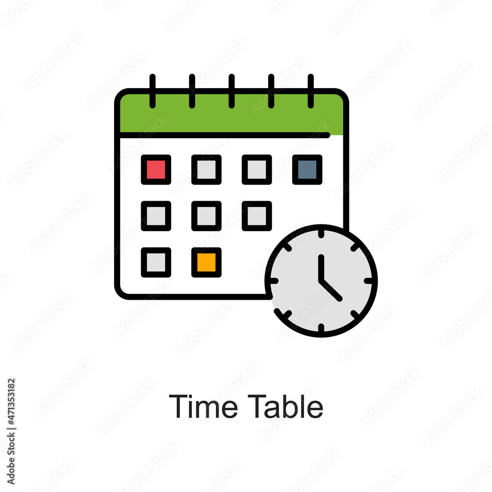 Time Table vector fill outline Icon. Pixel Perfect. For Mobile and Web. stock illustration