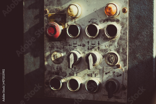 Vintage and dirty old control panel board.