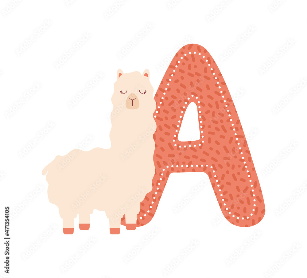 Fototapeta premium letter A with alpaca