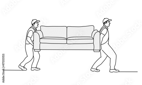 Home delivery of furniture. Workers carry a sofa.